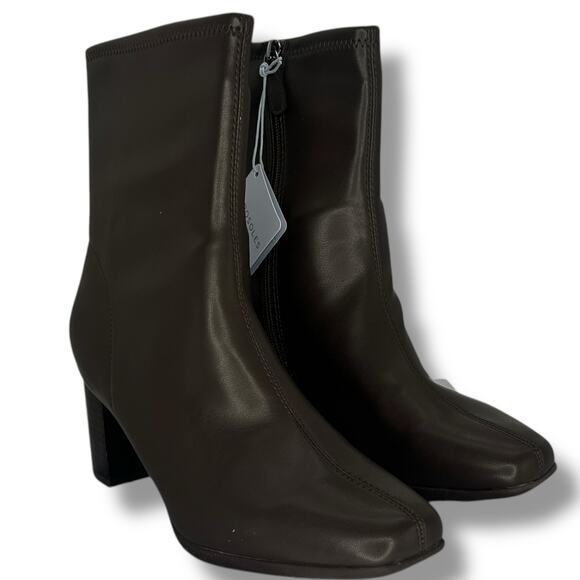 NEW Aerosoles Booties Size 8.5W Wide Dark Brown Faux Leather Mid Calf Boot NWT - Picture 1 of 15